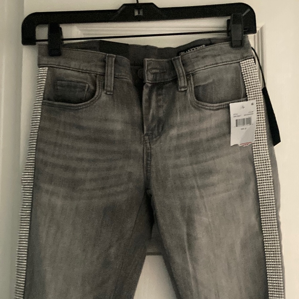 BlankNYC Reade Crop Rhinestone stripe jean